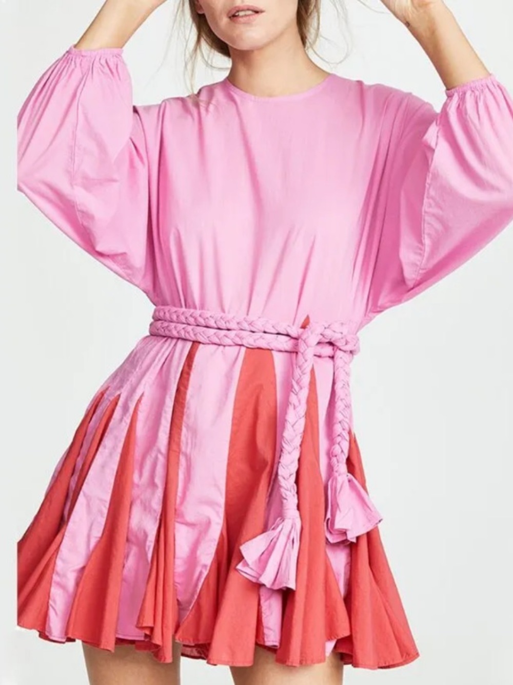 Rhode Dress Ella Mini Braided Fit and Flare in Pink Prism & Red